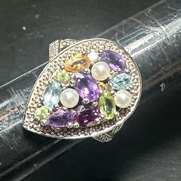 Ross Simons Ring 925 Sterling Silver Amethyst gemstones vintage - Picture 9 of 10